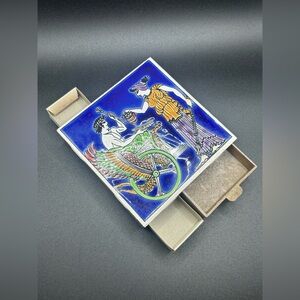 Vintage Greek Motif Ceramic Tile Trinket Box / Matchbook Holder, Collectible